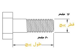 پیچ خشکه نیم دنده 60*16